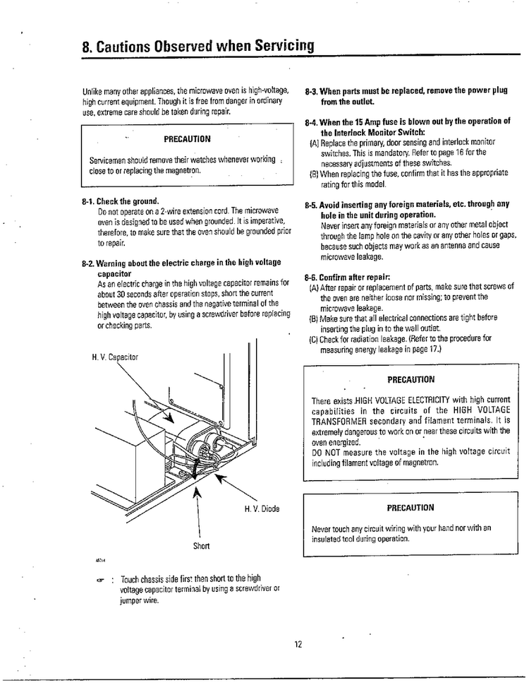 Cautions When Serving Diagram and Parts List for MW5330T XAA Samsung Microwave