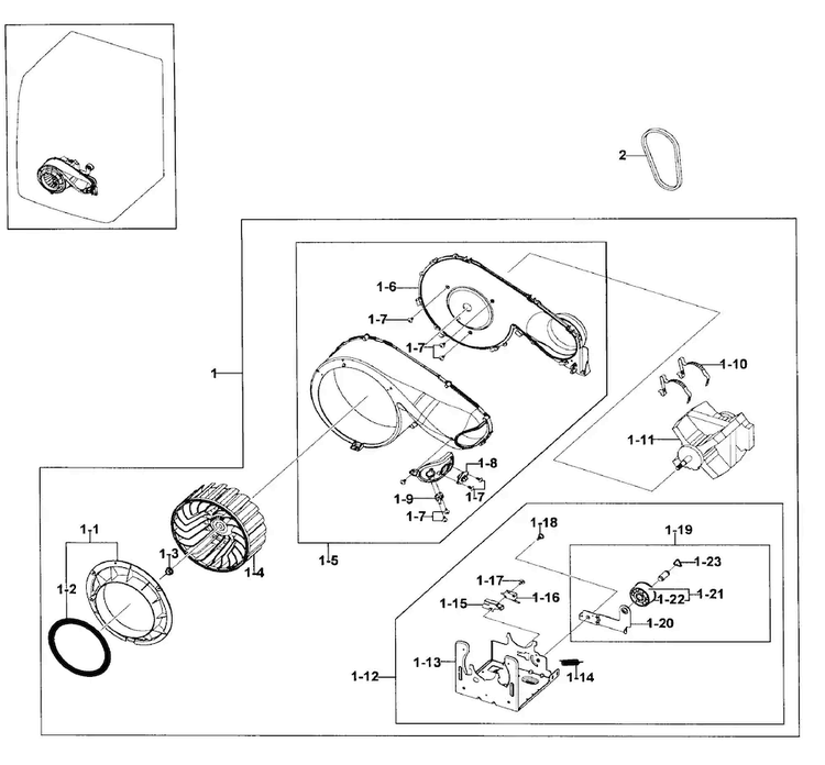 Motor Duct Diagram and Parts List for DV409AER XAA-0002 Samsung Dryer