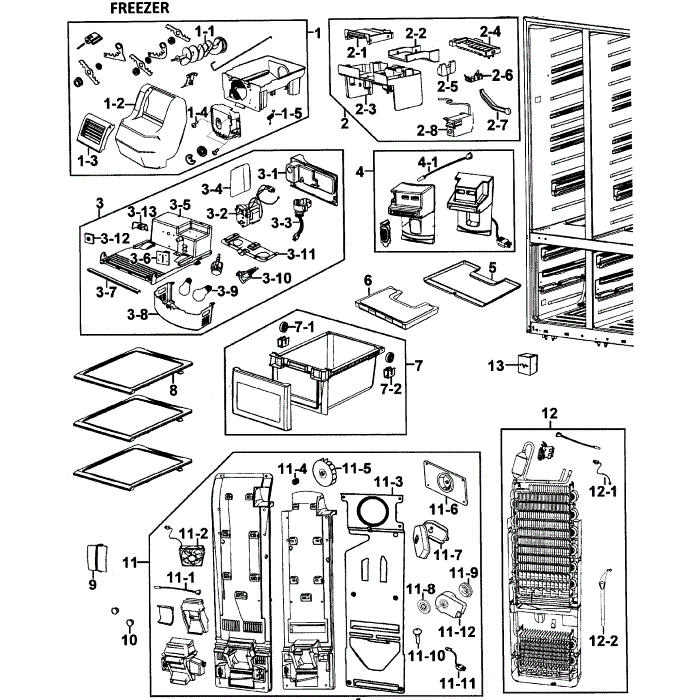 Freezer Diagram and Parts List for RM257ABRS XAA-00 Samsung Refrigerator