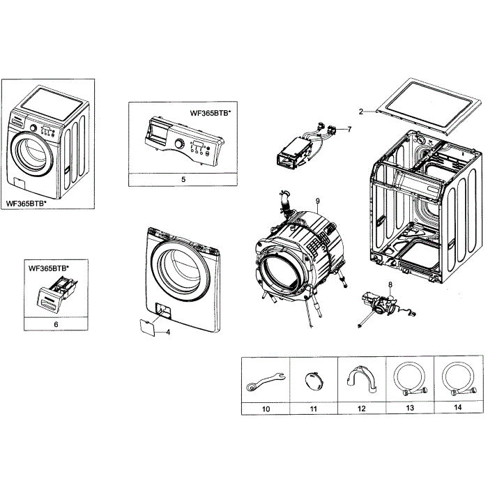 Main Assembly Diagram and Parts List for WF365BTBGWR A2-01 Samsung Washer