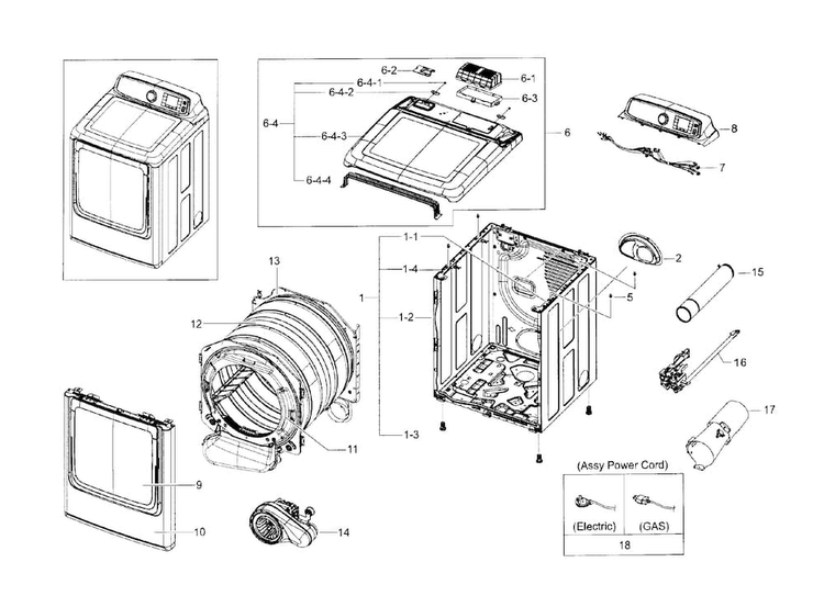 Main Assy Diagram and Parts List for DV56H9000GW A2-0000 Samsung Dryer