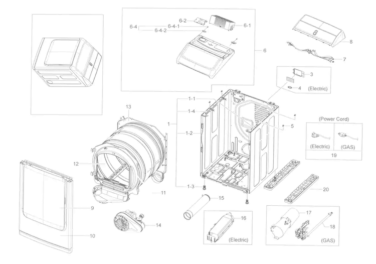 Main Asy Diagram and Parts List for DV50K8600EV A3-0000 Samsung Dryer