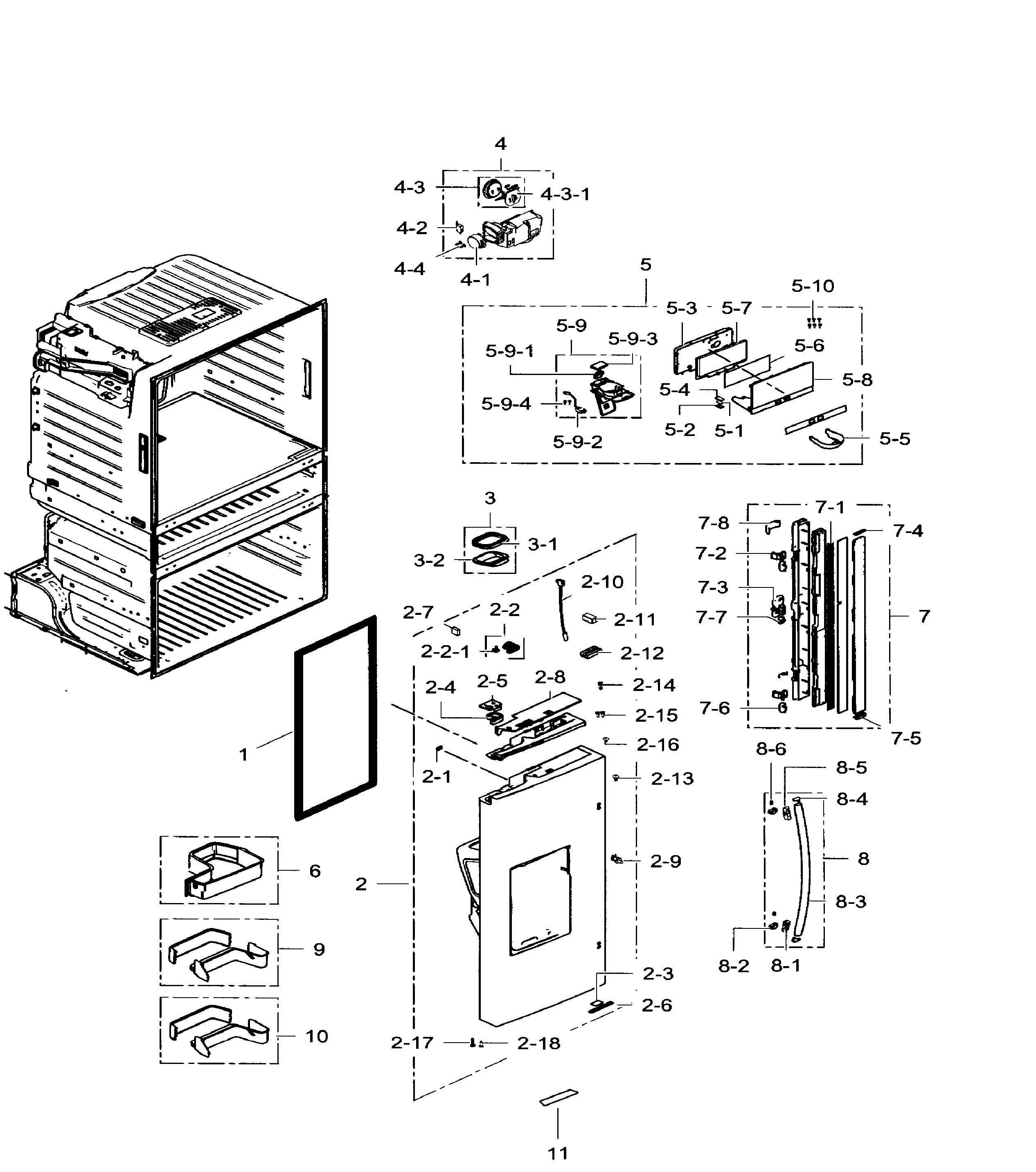 Left Door Diagram and Parts List for RF28HMEDBWW AA-0005 Samsung Refrigerator