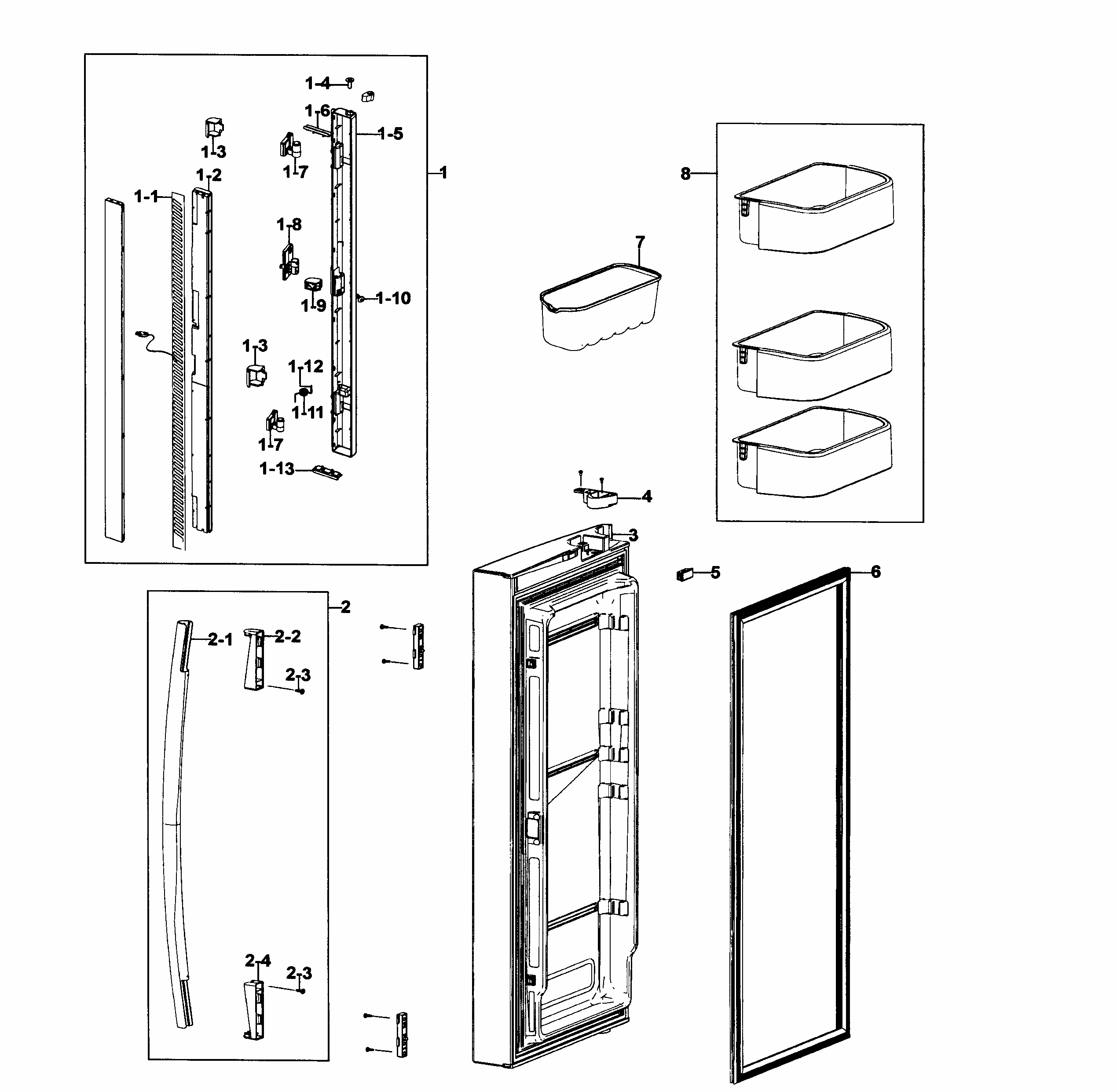 Door Left Diagram and Parts List for RF266ACWP XAA-0000 Samsung Refrigerator