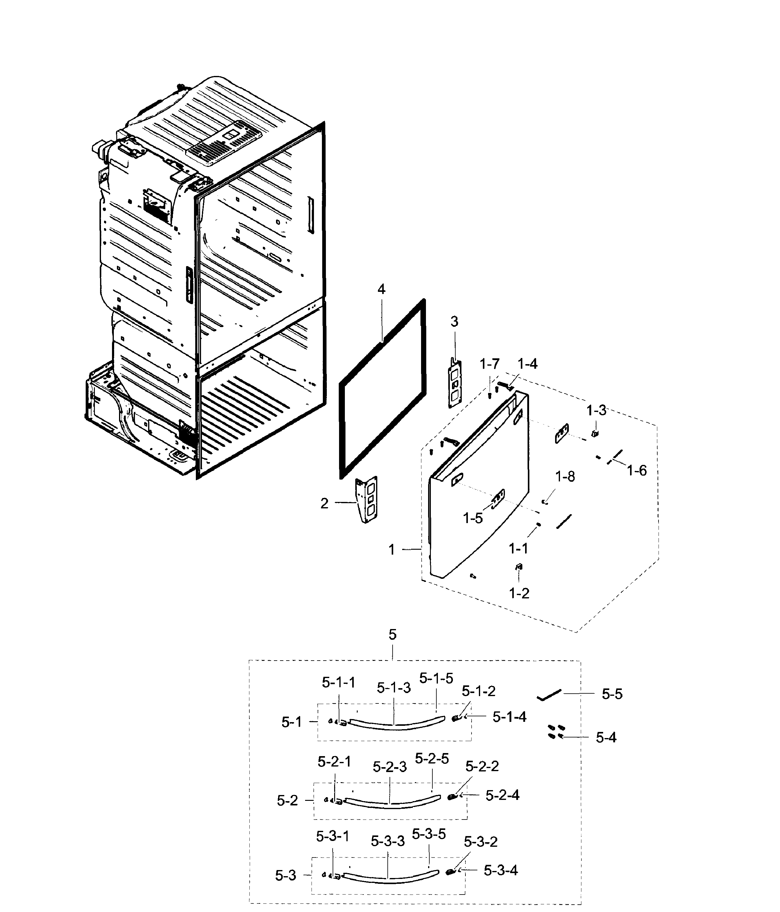 Freezer Door Diagram and Parts List for RF263TEAEBC AA-0002 Samsung Refrigerator