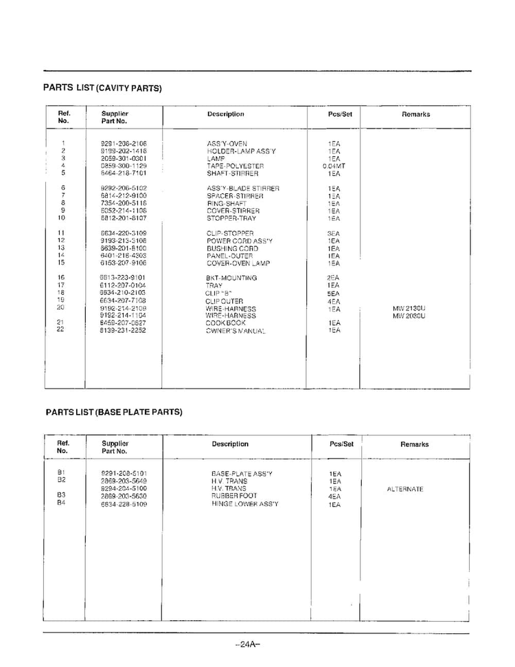 Parts List Page 7 Diagram and Parts List for MW2030U XAA Samsung Microwave