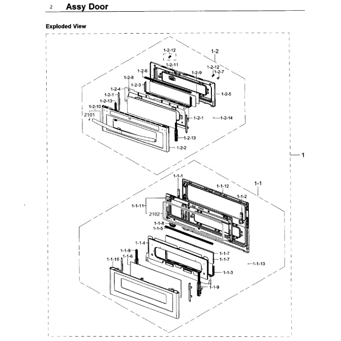 Door Diagram and Parts List for NX58K9850SS AA-00 Samsung Range