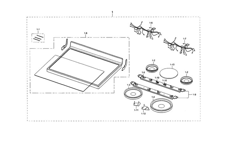 Cooktop Diagram and Parts List for NE595R0ABBB AA-0001 Samsung Range