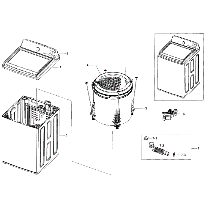 Main Section Diagram and Parts List for WA456DRHDSU AA-05 Samsung Washer