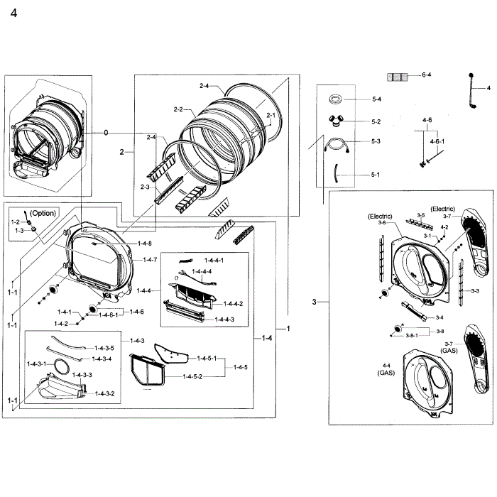 Drum Diagram and Parts List for DV50K8600EW A3-00 Samsung Dryer