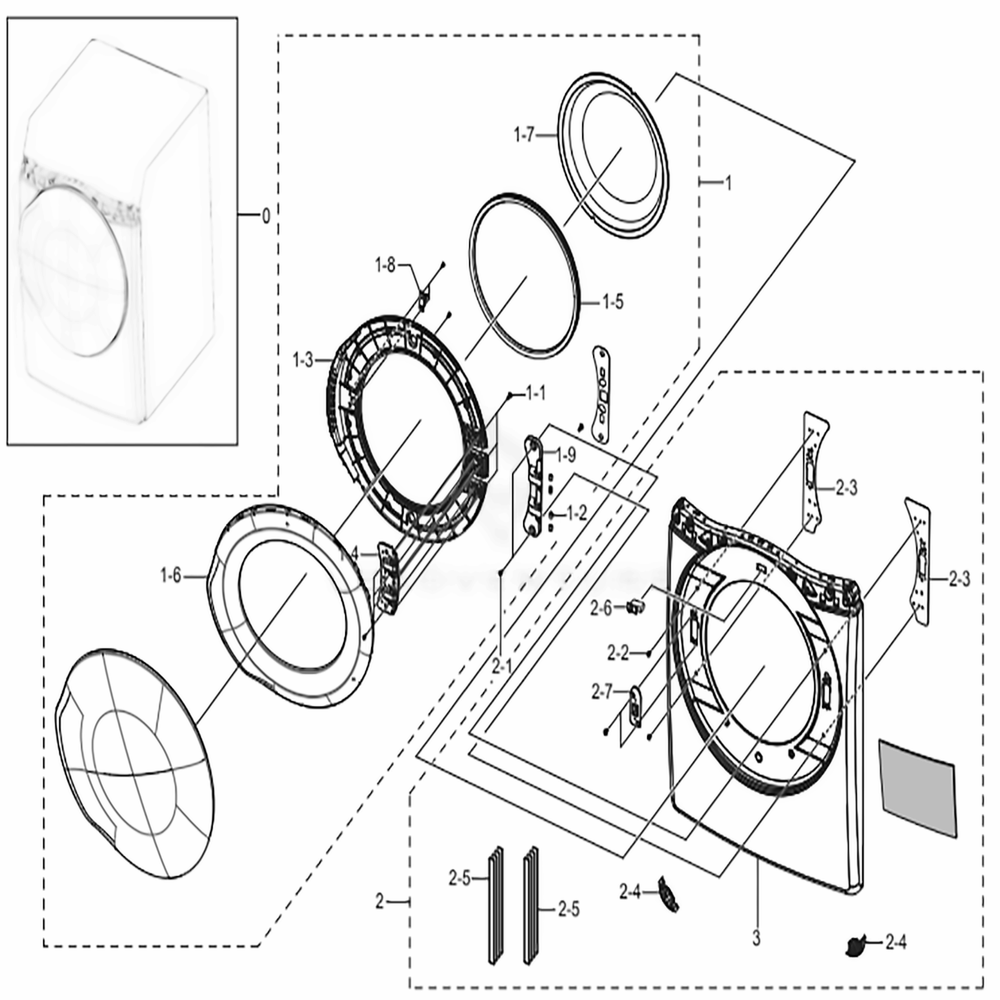 Assembly Frame Front And Door Diagram and Parts List for DV45K6500EV (A3)(0001) Samsung Dryer