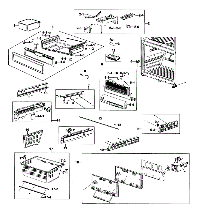 Freezer Diagram and Parts List for RF266ACWP XAA-00 Samsung Refrigerator