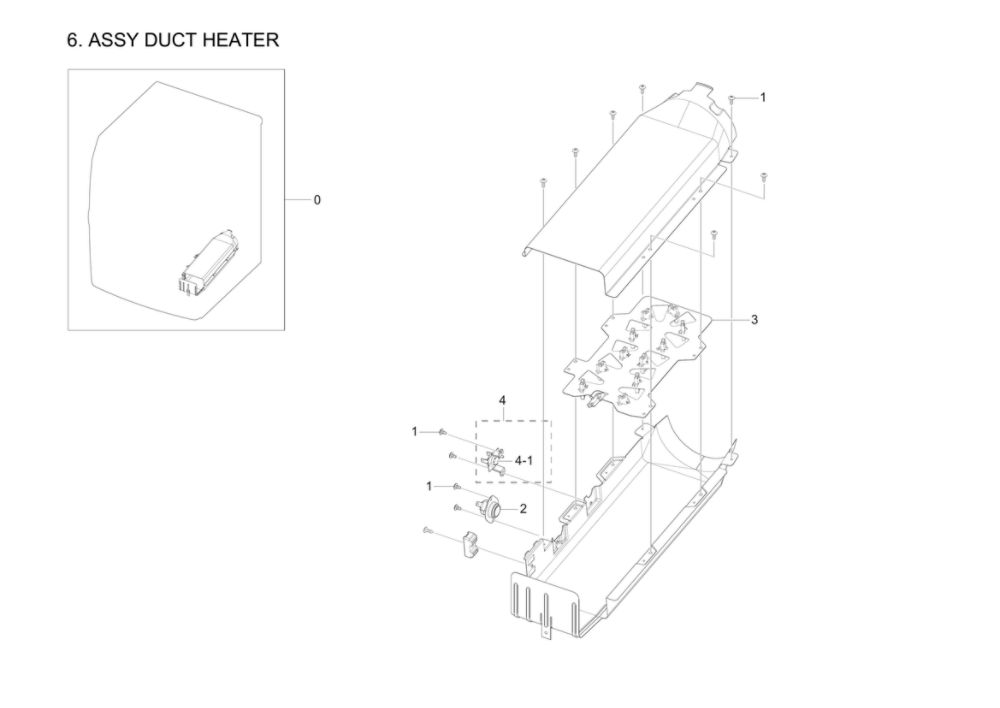 Heater Duct Assembly Diagram and Parts List for DV42H5200EP A3-03 Samsung Dryer