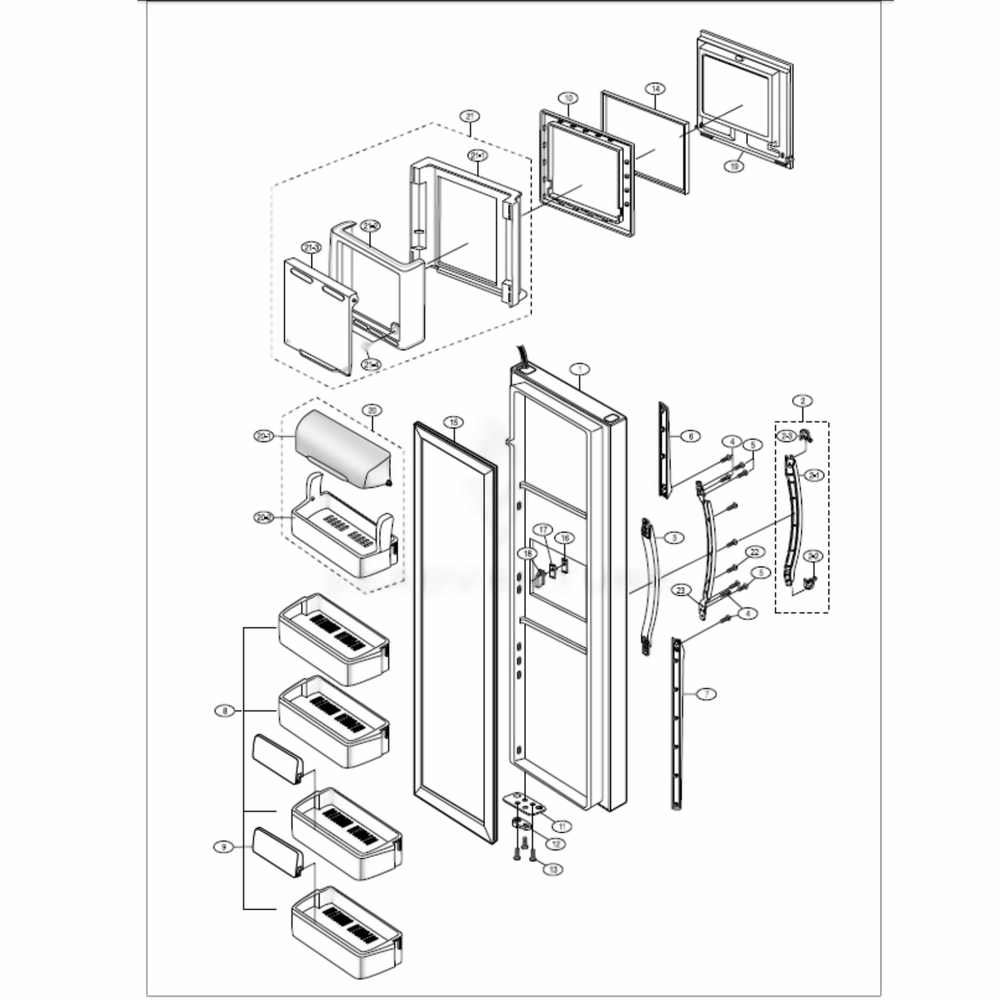 Refrigerator Door Diagram and Parts List for RS2556SH  Samsung Refrigerator