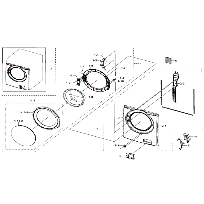 Frame Front And Door Diagram and Parts List for WF330ANW XAA-01 Samsung Washer