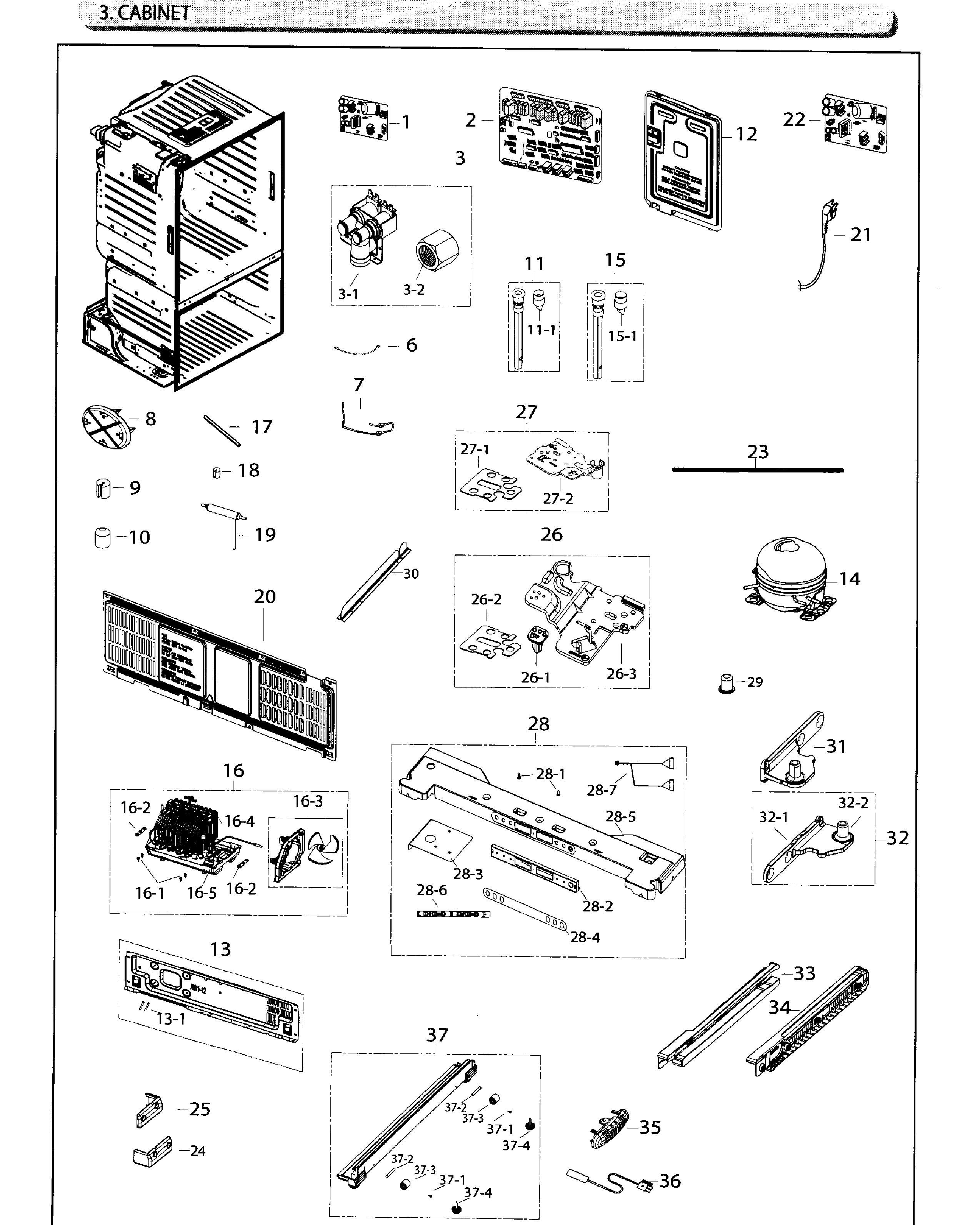 Cabinet Diagram and Parts List for RF26HFENDSR AA-0003 Samsung Refrigerator