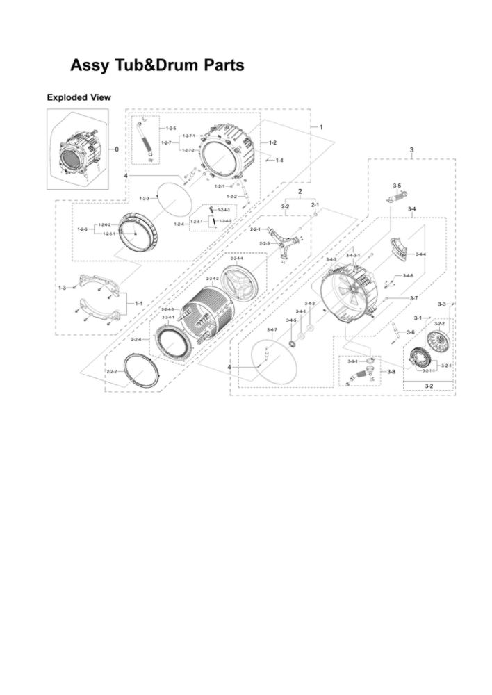 Tub And Drum Assembly Diagram and Parts List for WF45N5300AW US-51 Samsung Washer