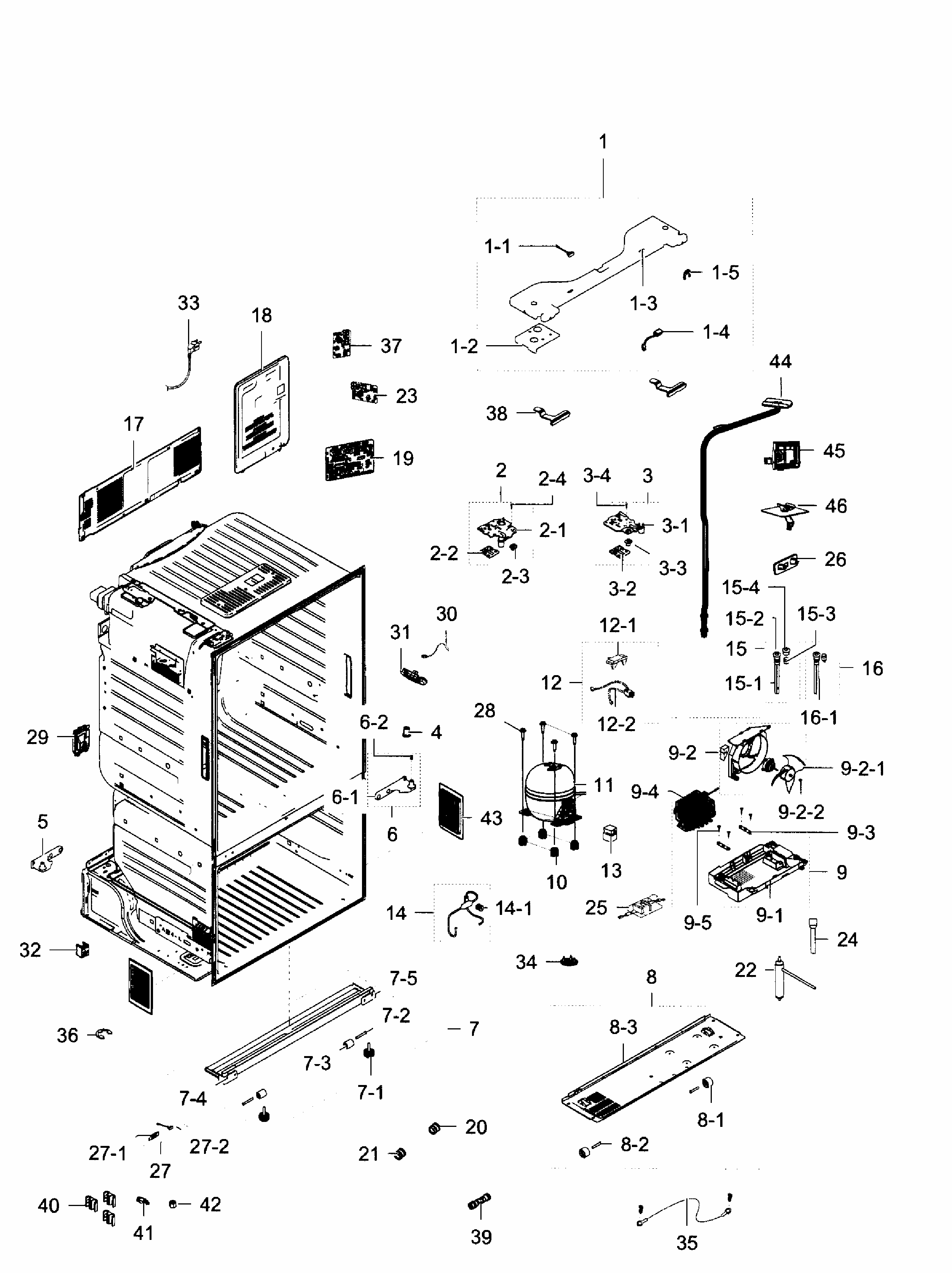 Cabinet Diagram and Parts List for RF28HFEDBSR AA-0006 Samsung Refrigerator