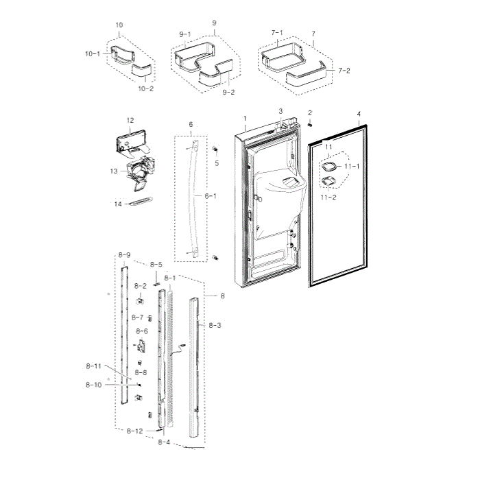 Fridge Door L Diagram and Parts List for RFG237AAWP XAA-04 Samsung Refrigerator