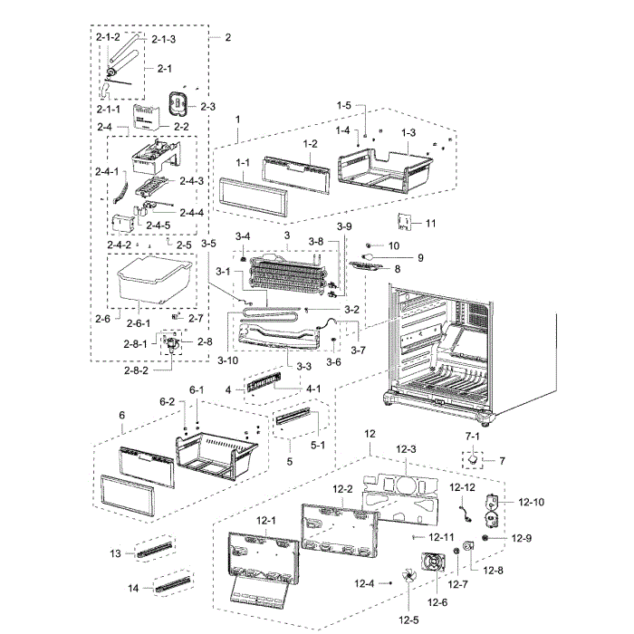 Freezer Diagram and Parts List for RB215ABPN XAA-00 Samsung Refrigerator