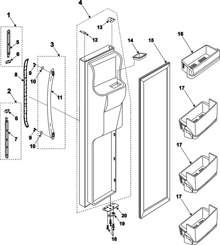 Freezer Door Diagram and Parts List for RS2520SW XAA Samsung Refrigerator