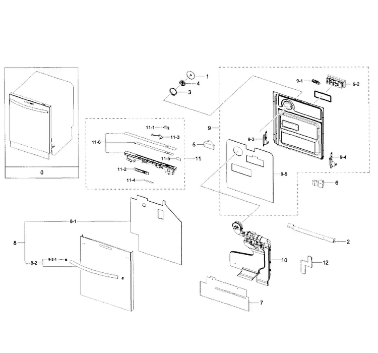 Door Assy Diagram and Parts List for DW80H9950US AA-0000 Samsung Dishwasher