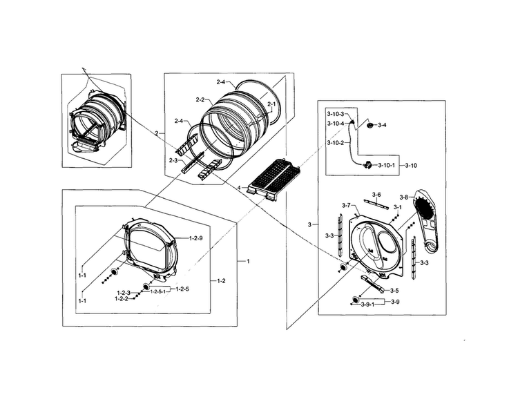 Drum Diagram and Parts List for DV5471AEW XAA-0003 Samsung Dryer