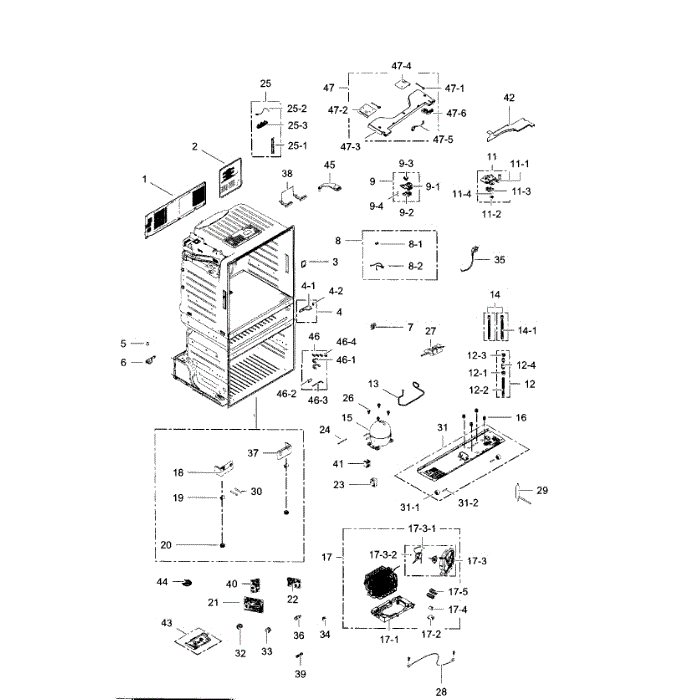 Cabinet Diagram and Parts List for RF28JBEDBSG AA-04 Samsung Refrigerator