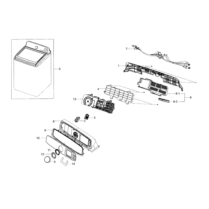 Control Panel Diagram and Parts List for WA52J8700AW A2-00 Samsung Washer