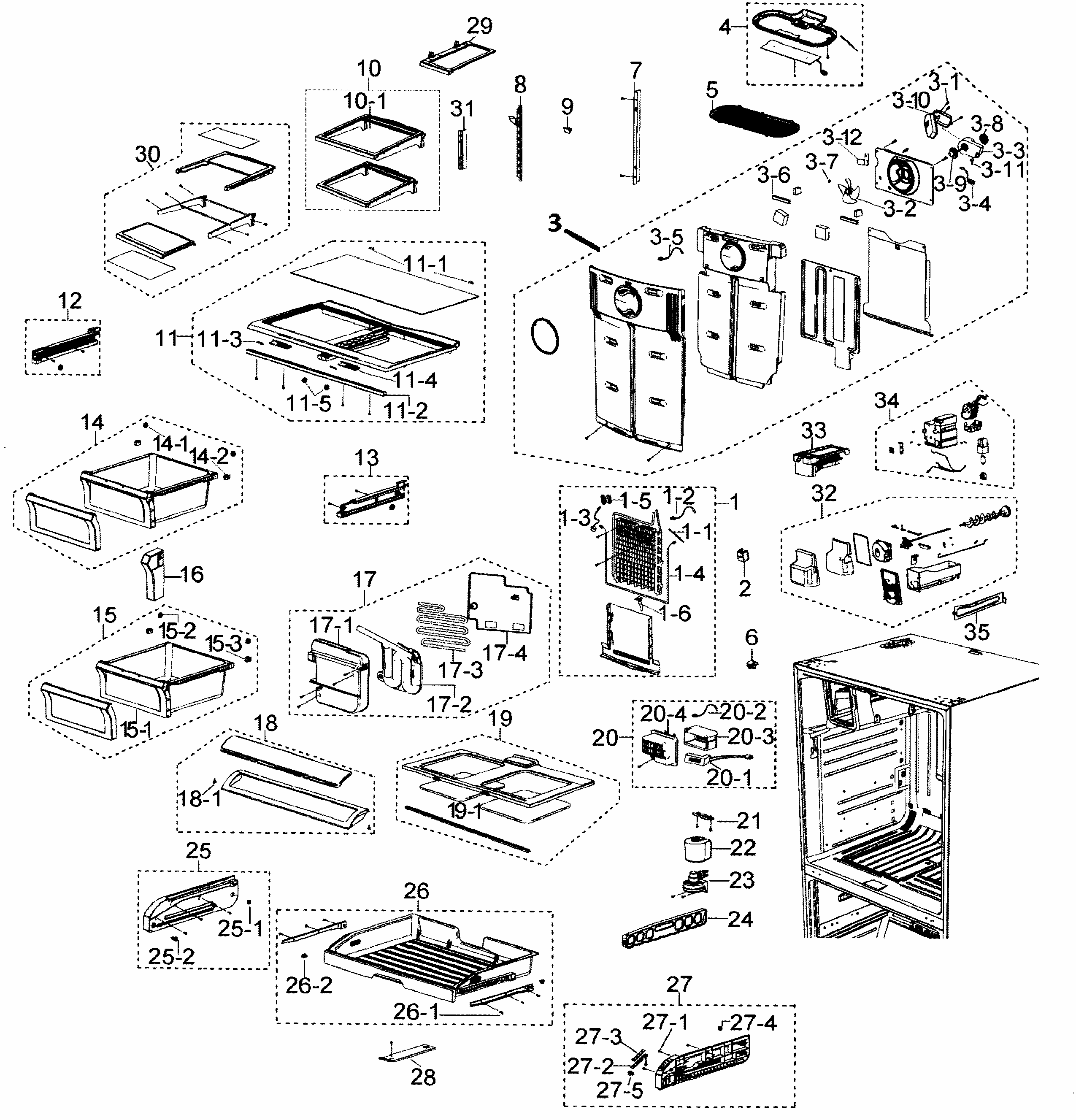 Refrigerator Diagram and Parts List for RF268ACWP XAA-0000 Samsung Refrigerator