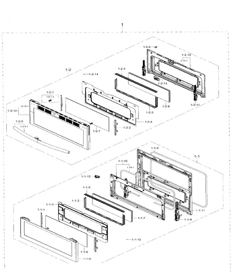 Door Diagram and Parts List for NE59J7850WG AA-0000 Samsung Range