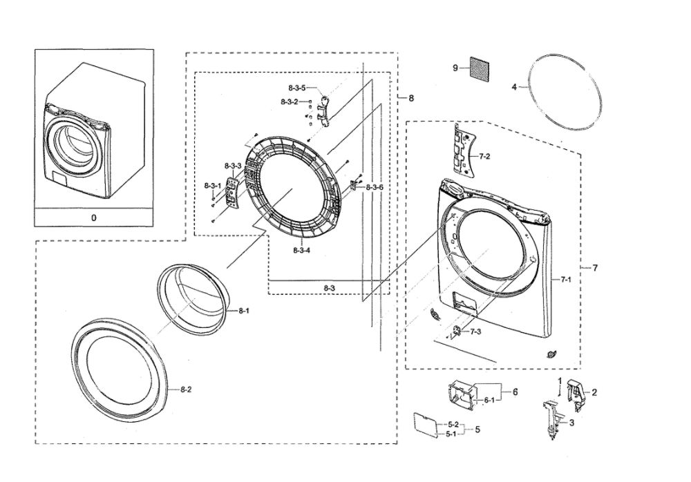 Front Parts Diagram and Parts List for WF45N5300AF US-00 Samsung Washer