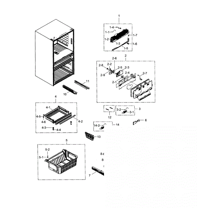 Freezer Diagram and Parts List for RF30HBEDBSR AA-0001 Samsung Refrigerator