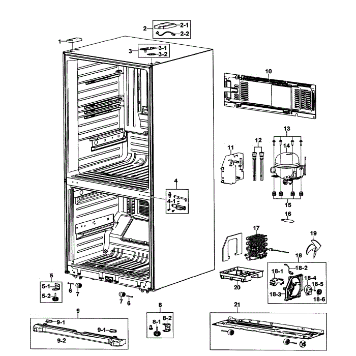 Cabinet Assembly Diagram and Parts List for RB215ACPN XAA-00 Samsung Refrigerator