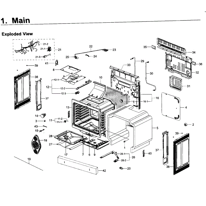 Main Assembly Diagram and Parts List for NX58J5600SG AA-00 Samsung Range