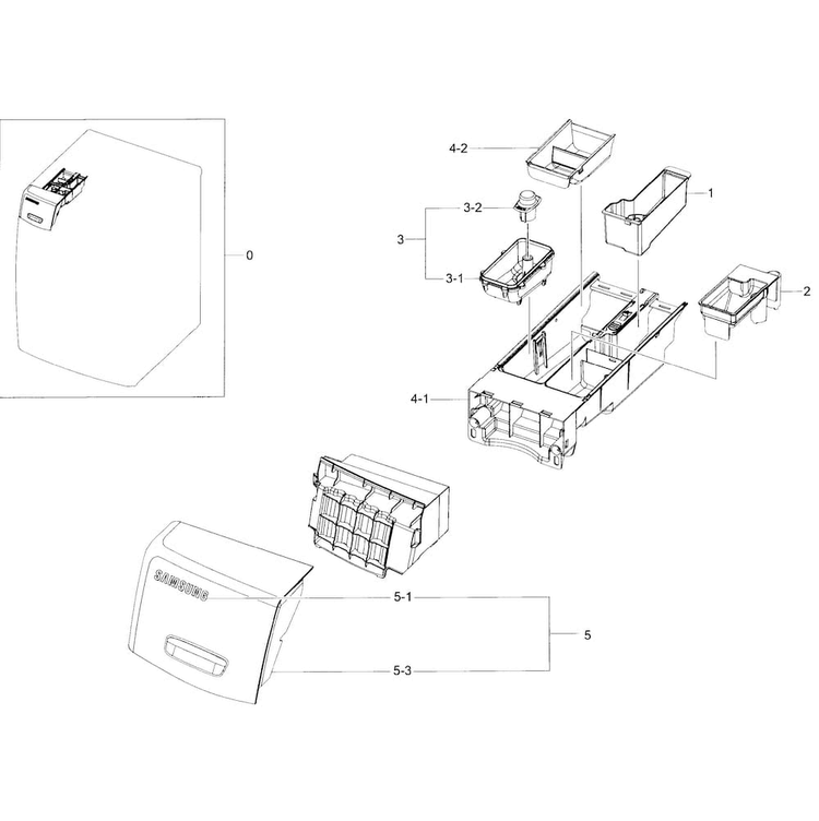Drawer Section Diagram and Parts List for WF45H6100AP A2-0001 Samsung Washer