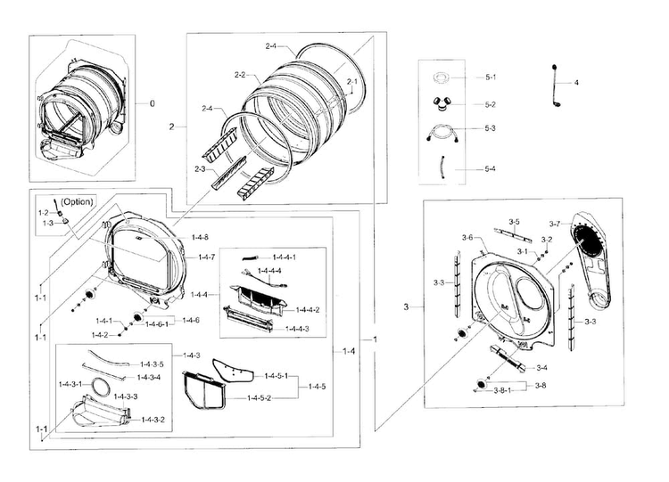 Drum Parts Diagram and Parts List for DV48H7400GP A2-0000 Samsung Dryer