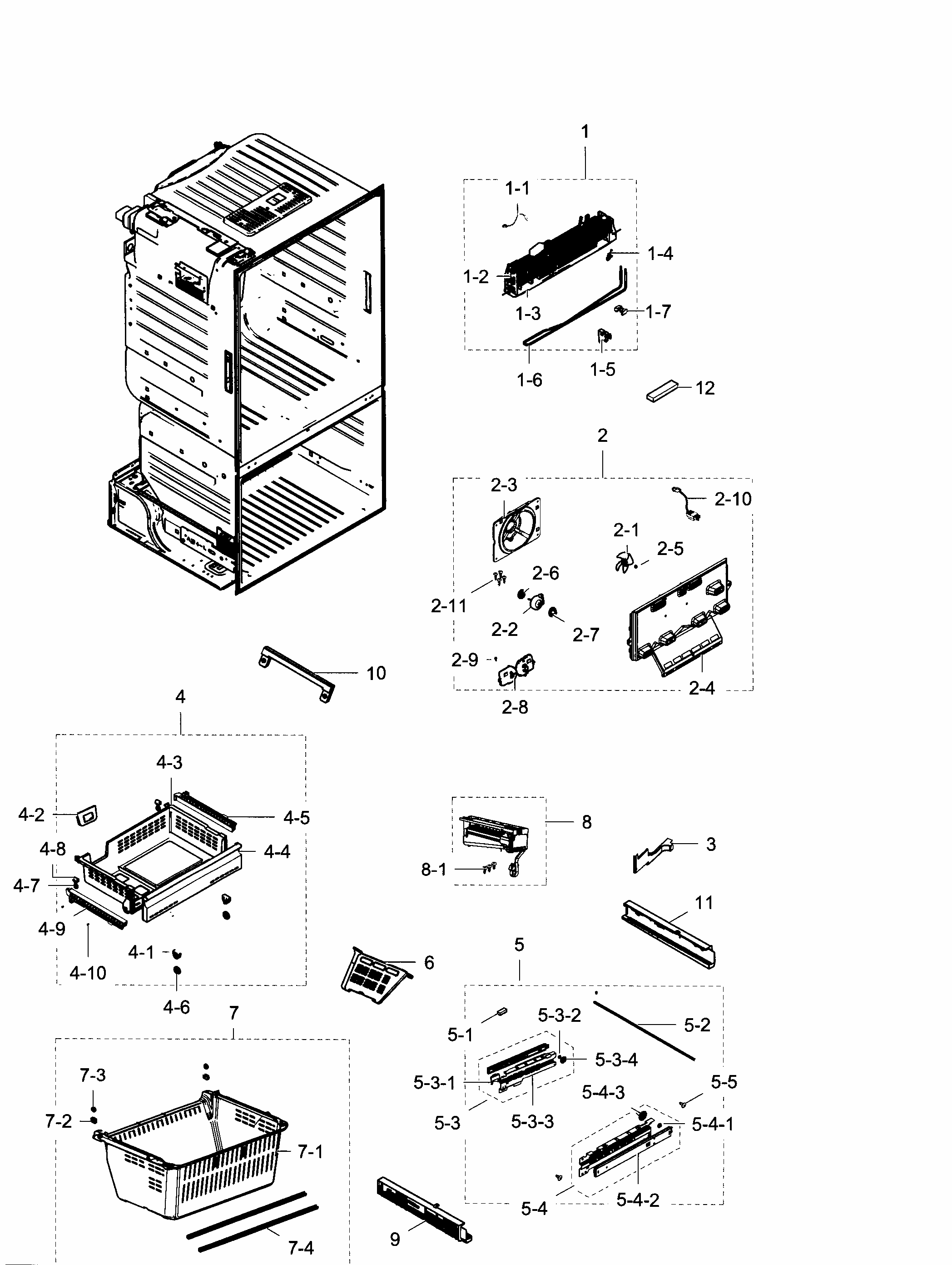 Freezer Diagram and Parts List for RF28HDEDPBC AA-0001 Samsung Refrigerator