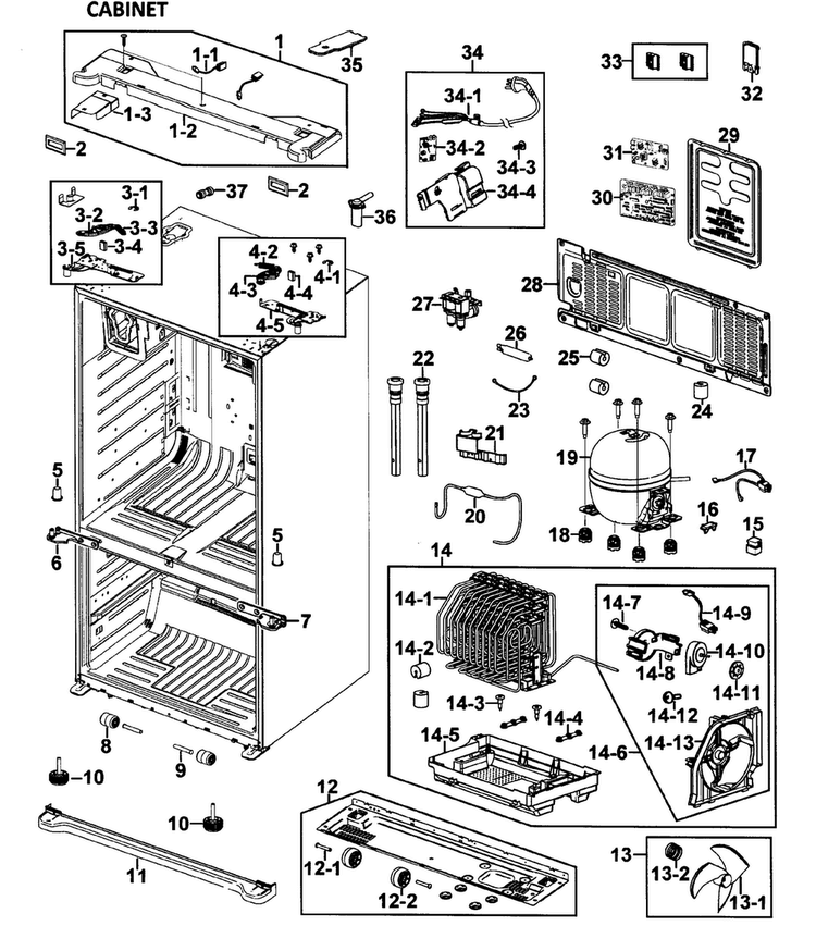 Cabinet Diagram and Parts List for RFG295AAPN XAA-0000 Samsung Refrigerator