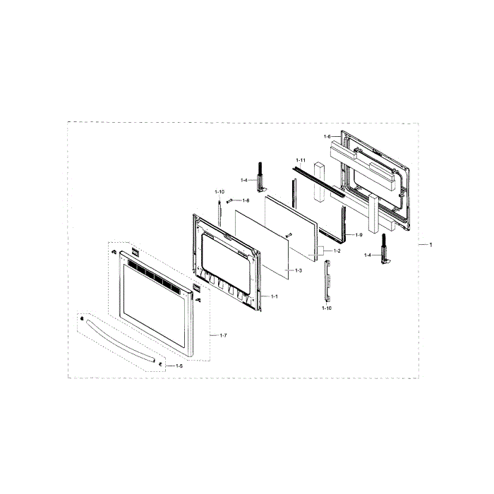 Door Assembly Diagram and Parts List for NE58H9950WS AA-00 Samsung Range