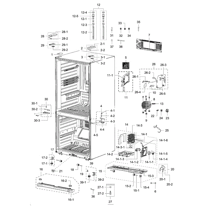 Cabinet Assembly Diagram and Parts List for RB215ABPN XAA-00 Samsung Refrigerator