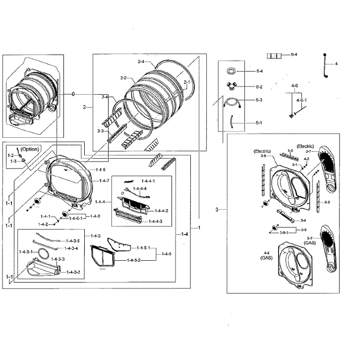 Drum Diagram and Parts List for DV50K8600GW A3-01 Samsung Dryer
