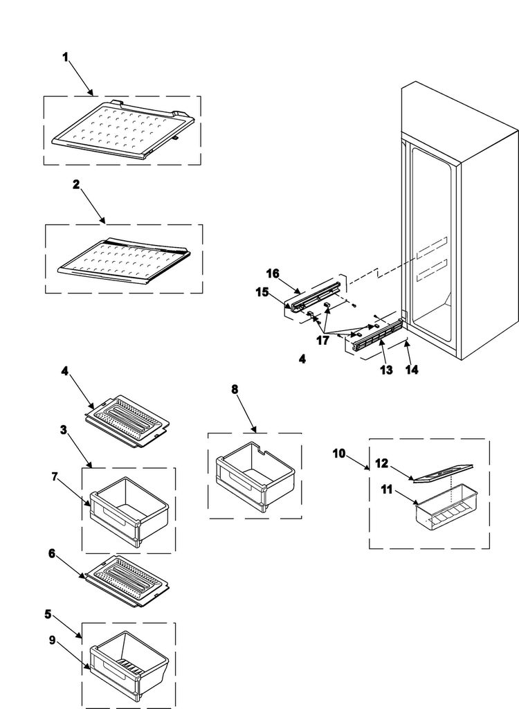 Refrigerator Shelves Diagram and Parts List for RS2622SW XAA Samsung Refrigerator