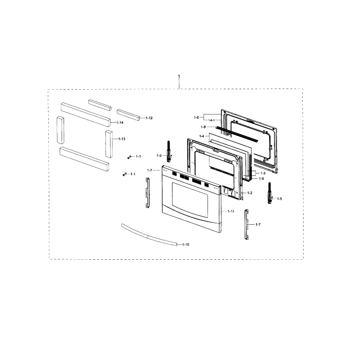 Door Diagram and Parts List for NX583G0VBWW AA-01 Samsung Range