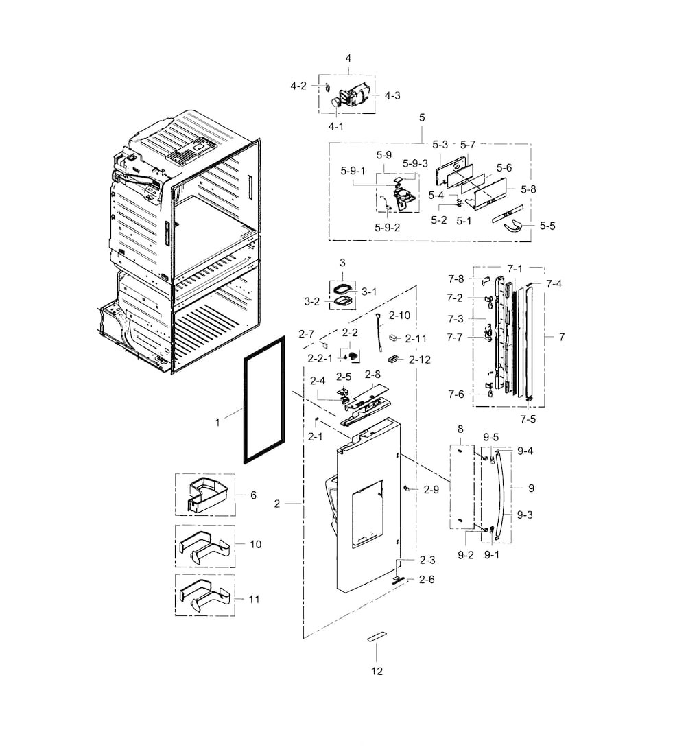 Door L-refrigerator Diagram and Parts List for RF28HMEDBSR AA-0001 Samsung Refrigerator