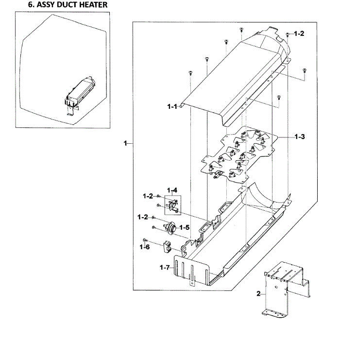 Heater Assembly Diagram and Parts List for DV209AEW XAA-01 Samsung Dryer