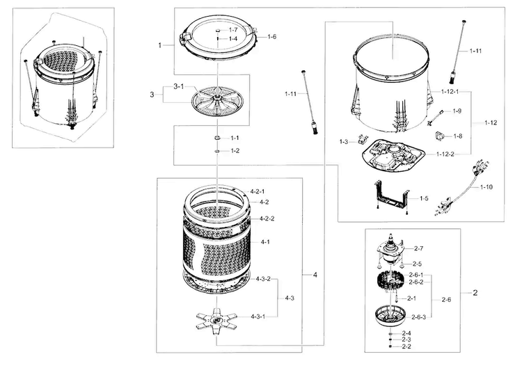 Tub Parts Diagram and Parts List for WA400PJHDWR AA-0002 Samsung Washer