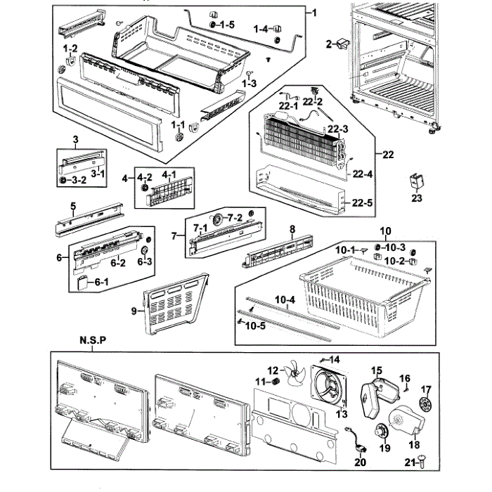 Freezer Diagram and Parts List for RF267AEPN XAA-0001 Samsung Refrigerator