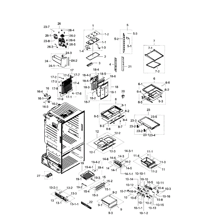 Fridge Diagram and Parts List for RF263TEAEBC AA-02 Samsung Refrigerator