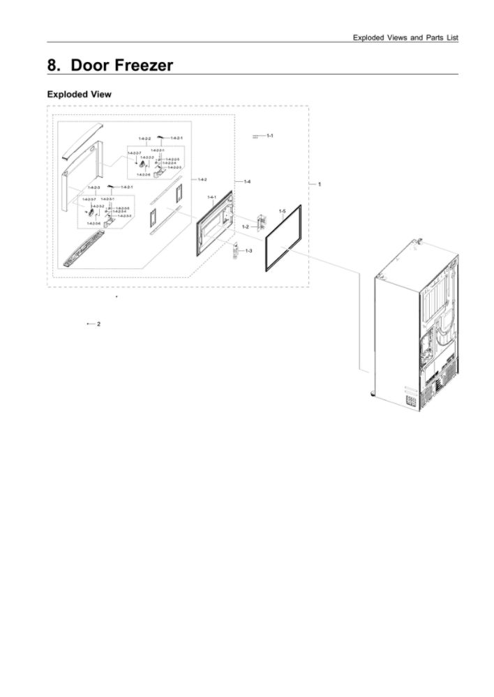 Freezer Door Parts Diagram and Parts List for RF24R7201SR AA-00 Samsung Refrigerator